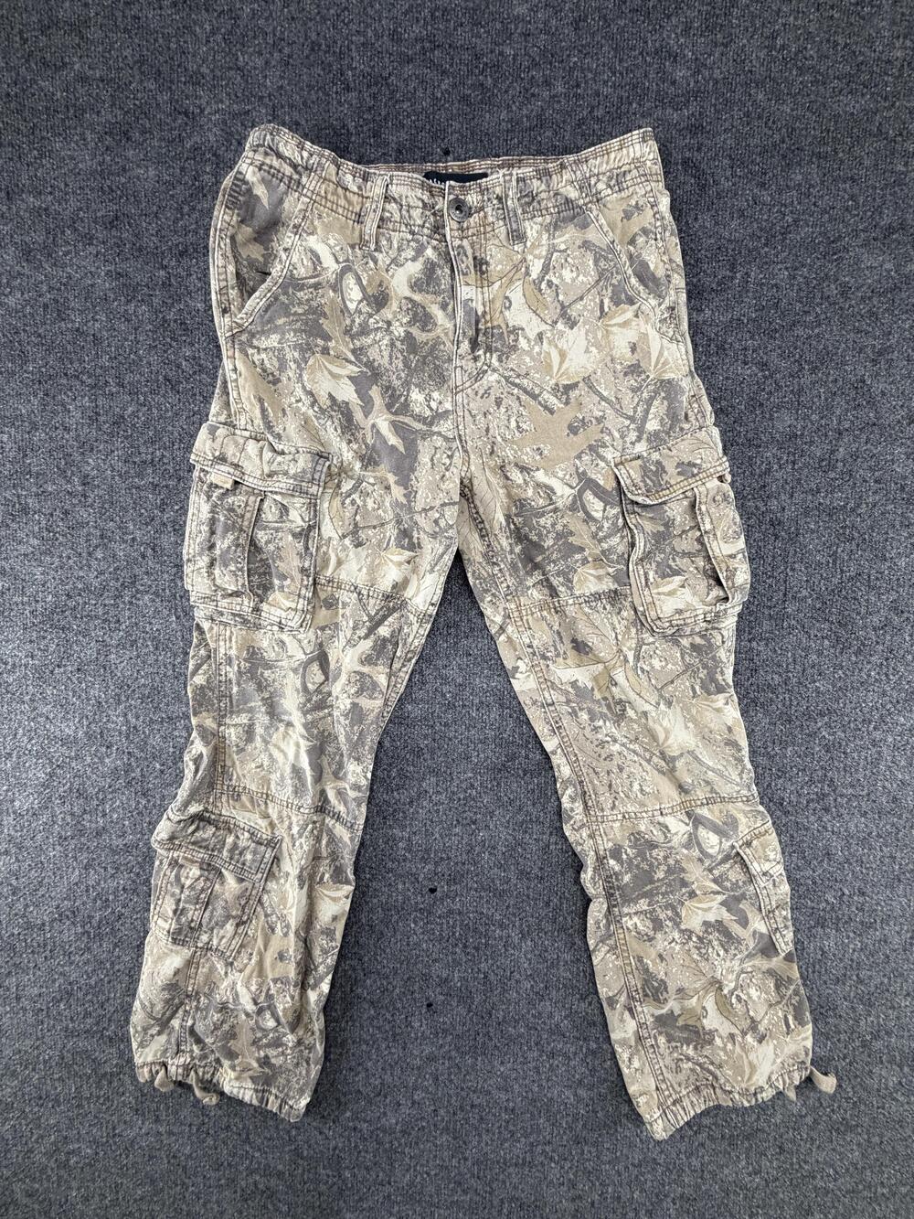 Aeropostale Pants Teens XS Beige Camo Baggy Cargo Cotton Drawstring Hem Pockets